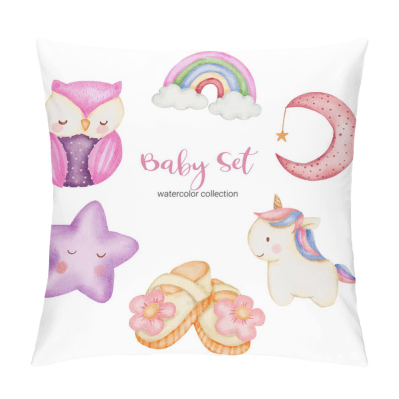 Personality  Set Of Separate Parts And Bring Together To Beautiful Clothes, Baby Items And Toy In Water Colors Style On White Background, Watercolor Vector Illustration Pillow Covers