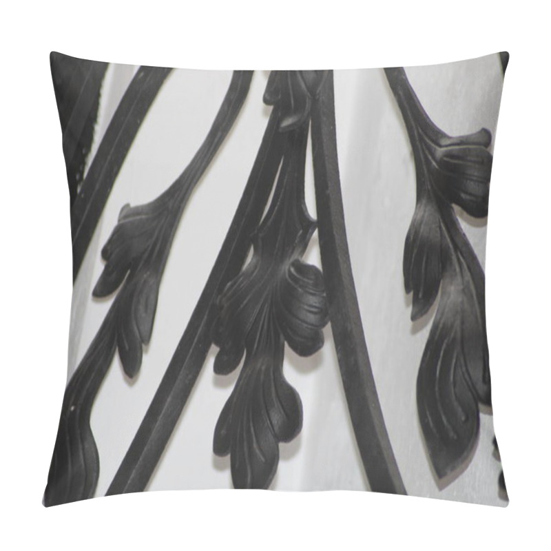 Personality  Intricate Floral Patterns In Black Metal Are Showcased Against A White Background, Highlighting Craftsmanship And Design Details In The Bright Light. Pillow Covers