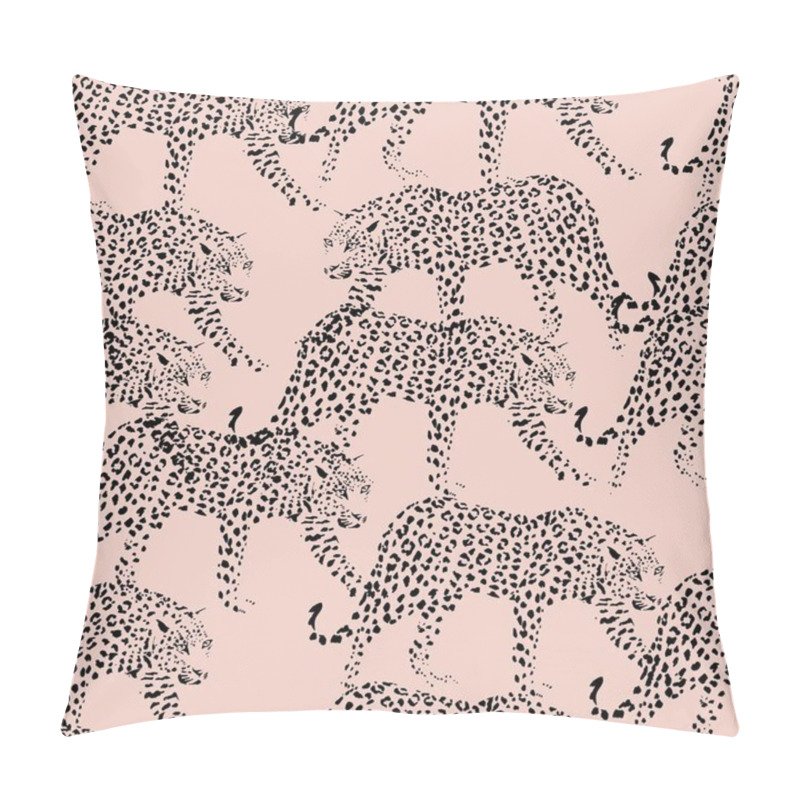 Personality  Black Silhouette Leopard Pattern Seamless Pink Background Pillow Covers