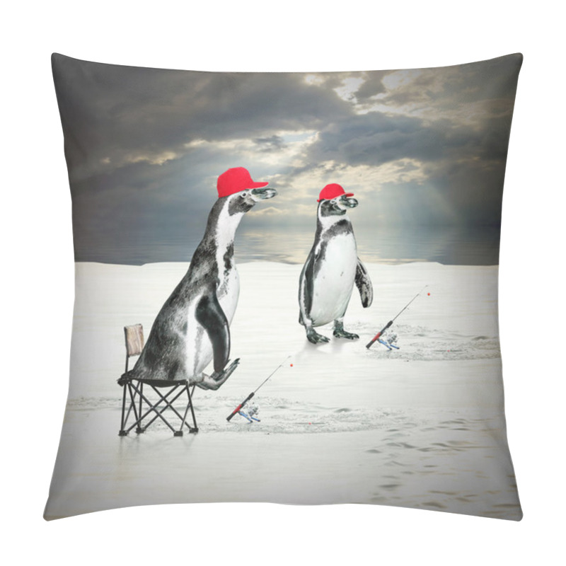 Personality  Two Penguins Floating And Catching Fish Pillow Covers