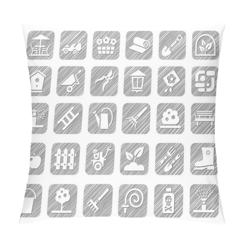 Personality  Landscape Design, Icons, Monochrome, Vector, Shading With A Pencil.  Pillow Covers