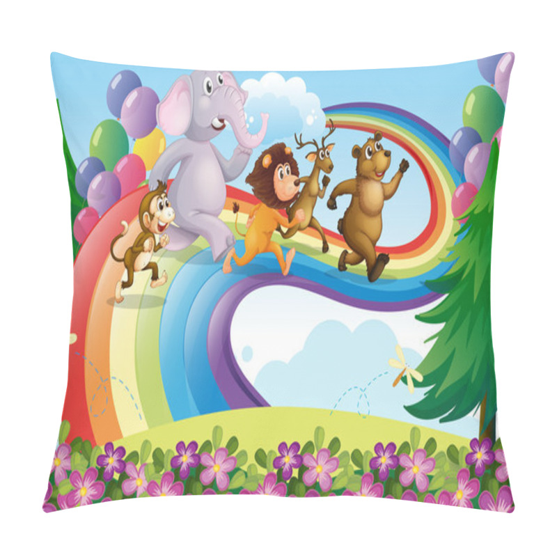 Personality  A Group Of Animals At The Rainbow Pillow Covers