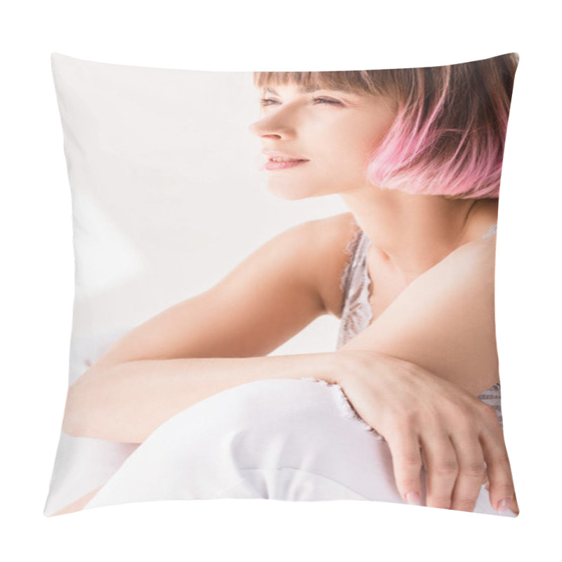 Personality  Woman Sitting On Floor And Squinting Eyes Pillow Covers