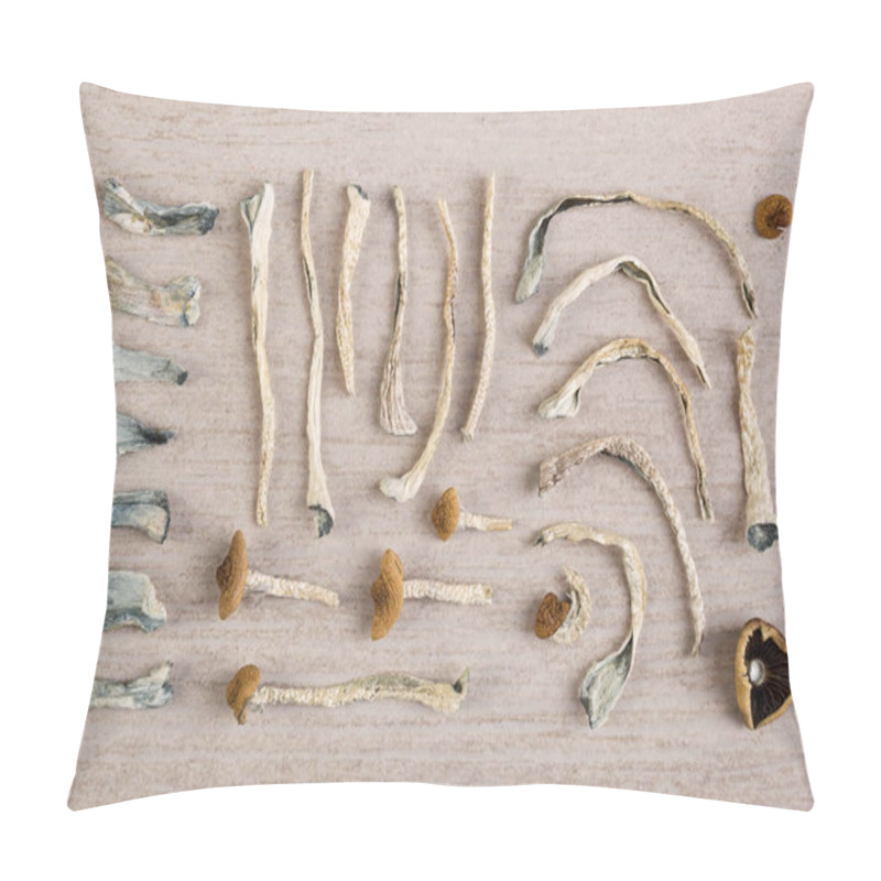 Personality  Dried Magic Mushrooms From Above. Medicinal Psychoactive Shrooms. Pillow Covers