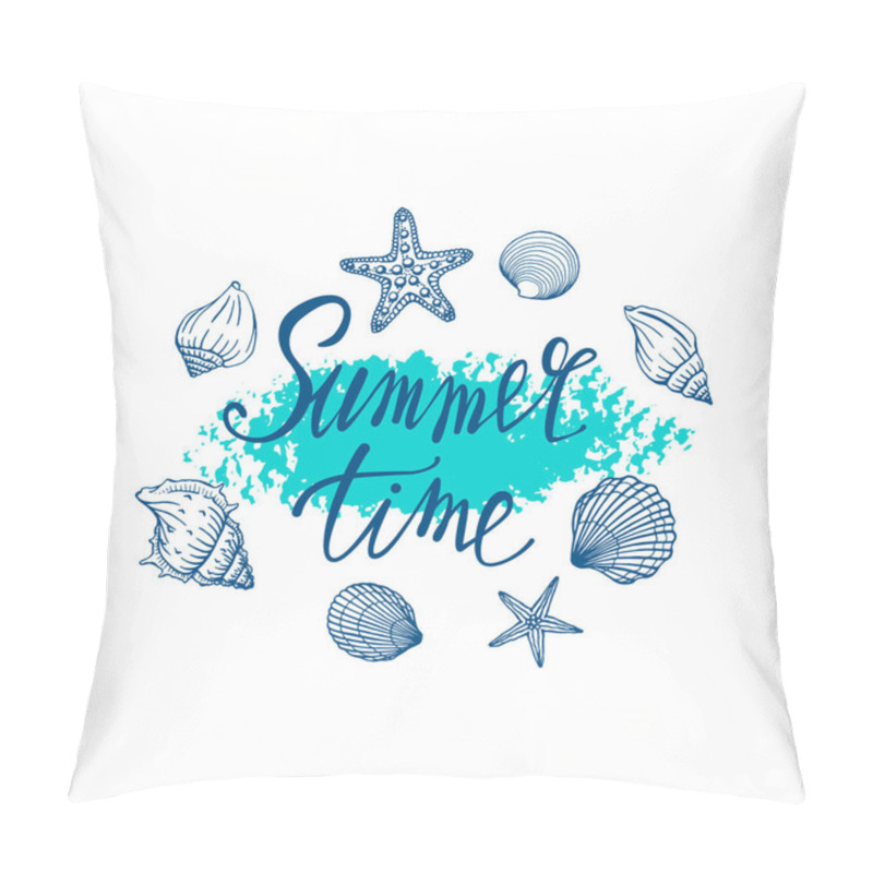 Personality  Seashells, Summer, Holidays, Set Of Seashells And Starfish, Vector. Hand Drawn Sea Shells And Starfishes. Beautiful Inscription In Modern Calligraphy. Pillow Covers