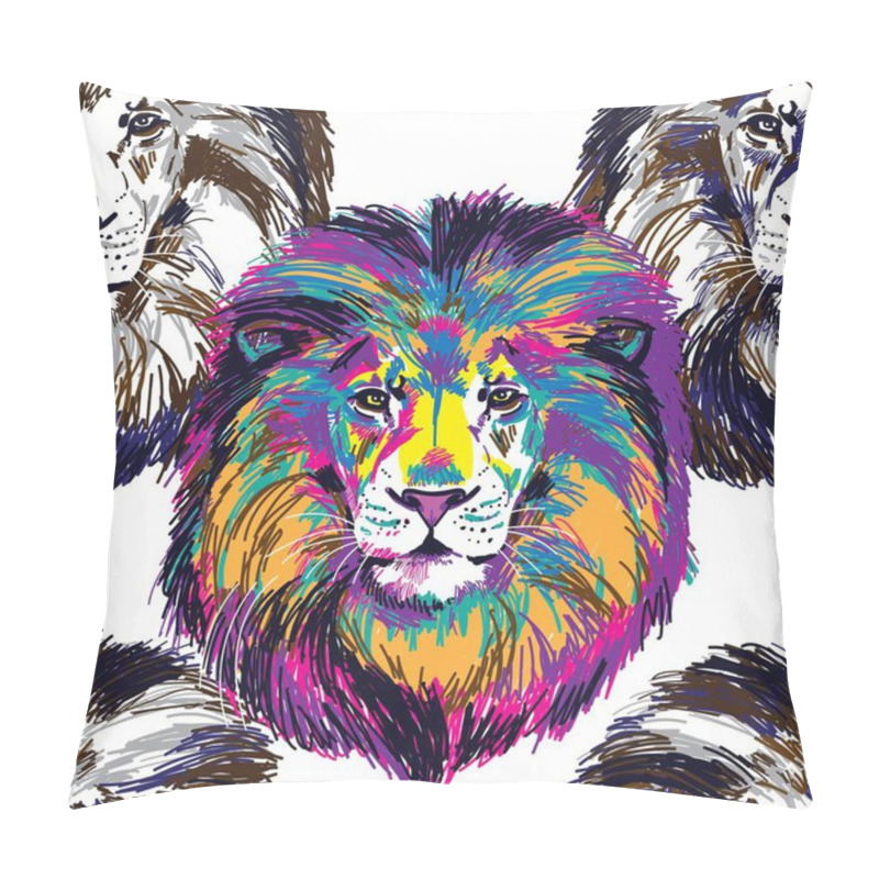 Personality  Seamless Pattern With Lions. The King Of Beasts, A Predator. Bright, Multi-colored Pop Art Pattern. Pillow Covers