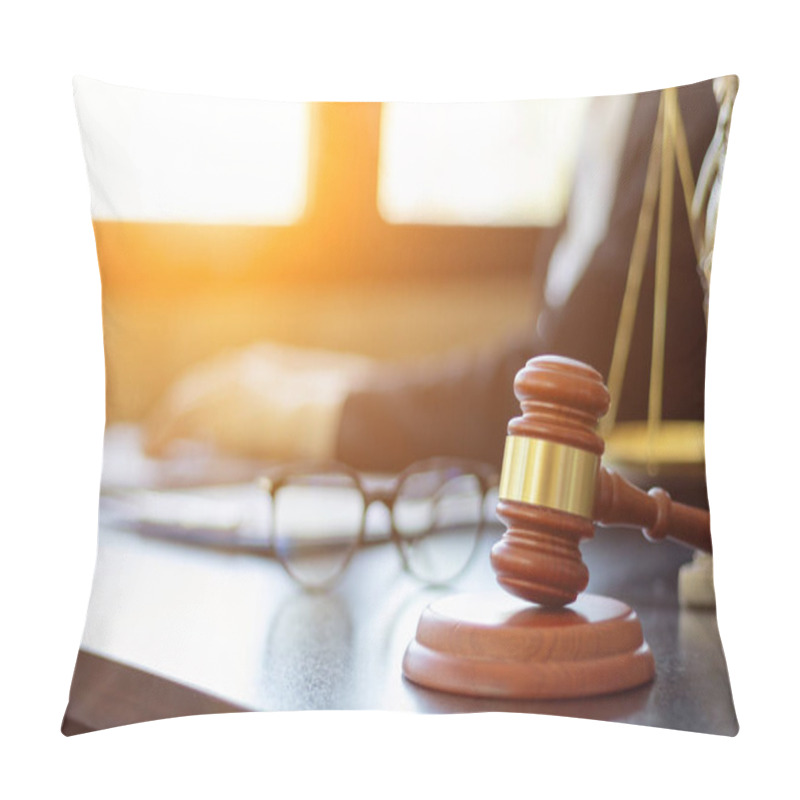 Personality  Wooden Judge Gavel On Table As Symbol Of Justice For Use In Legal Cases Judicial System And Civil Rights And Social Justice Concept With Judge. Concept Of Legislation To Judge Lawsuits With Justice. Pillow Covers