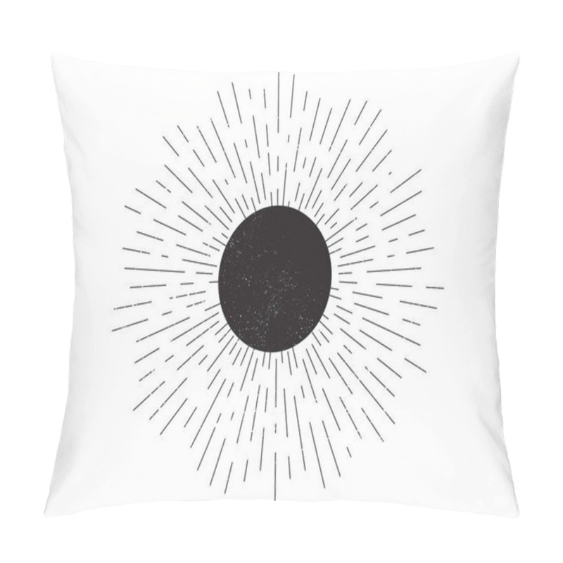 Personality  Vintage Sunburst Vector Badge. Hand Drawn Retro Starburst Element. Linear Sun Rays Design. Abstract Moon With Dirty Grunge Pattern. Firework Explosion Burst. Starburst, Sunburst Rays. Vector Pillow Covers