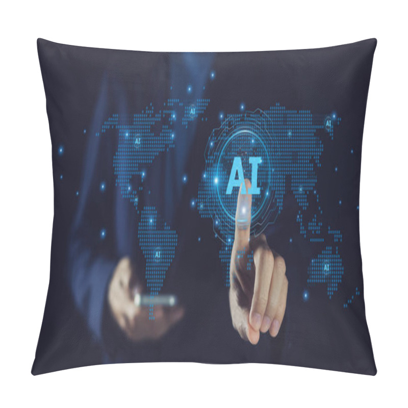 Personality  A Successful Businessman Embraces AI Technology To Innovate And Thrive In The Fast-paced Global Business World. Pillow Covers