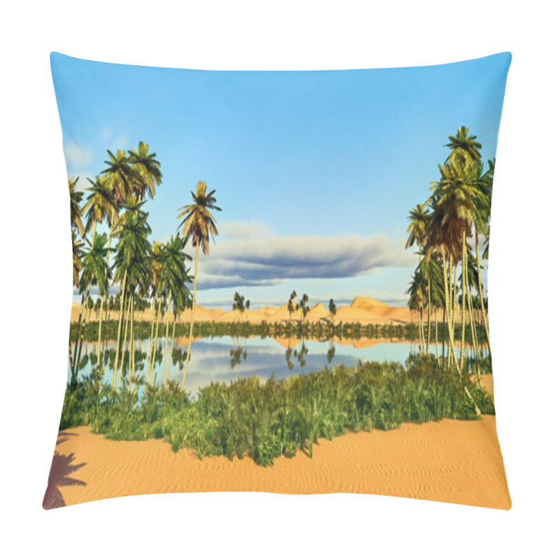 Personality  Palm Trees Near Oasis In Africa 3d Rendering Pillow Covers