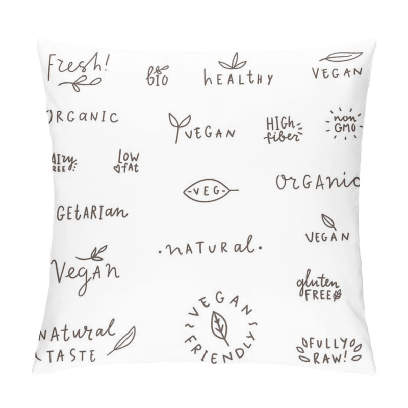 Personality  Set Of Natural, Organic, Vegetarian, Vegan Labels. Pillow Covers