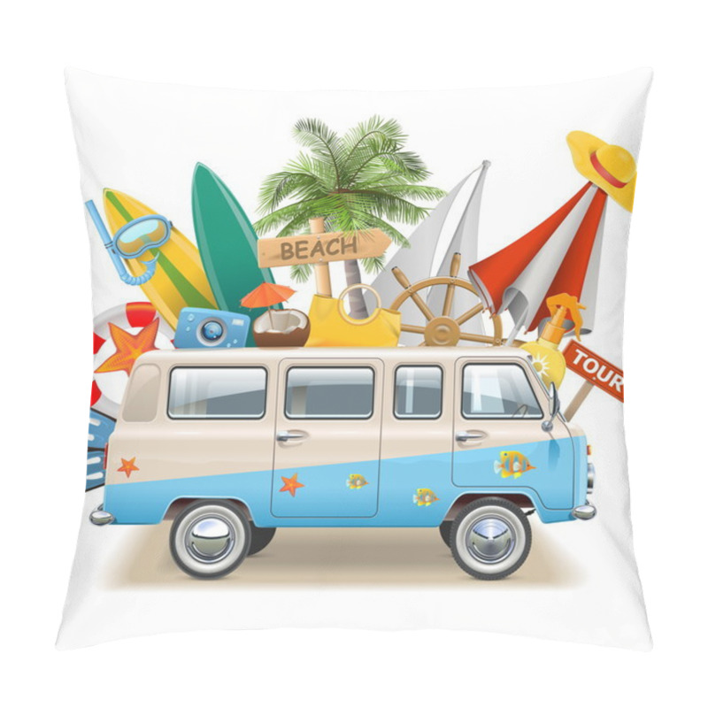 Personality  Vector Beach Concept With Bus Pillow Covers