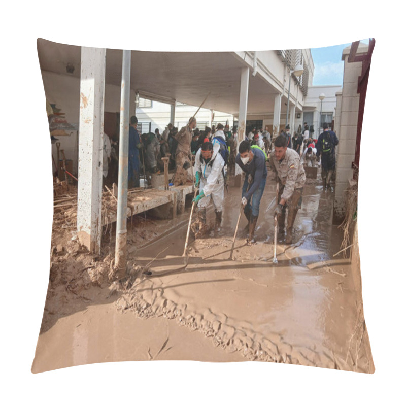 Personality  CATARROJA, SPAIN - NOVEMBER 9, 2024: View Of Devastating Floods In Valencia Caused By Torrential Rains On October 29 - 30. The Disaster Has Affected Several Towns, Such As Catarroja And Paiporta. Pillow Covers