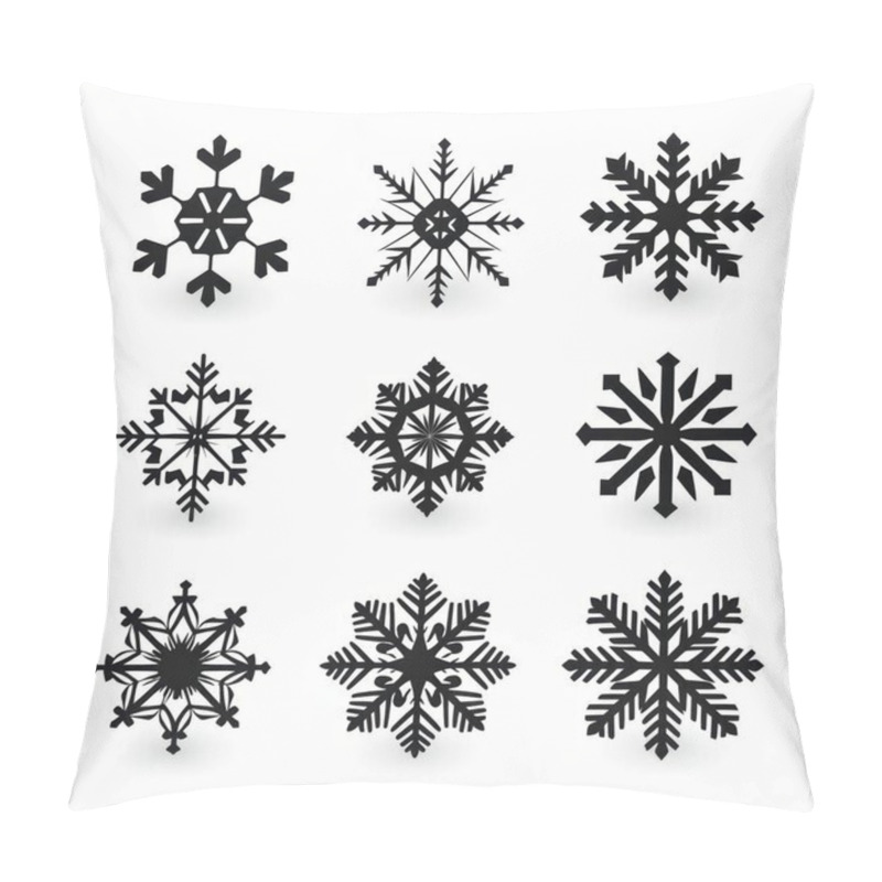 Personality  A Collection Of Nine Unique Black Snowflake Designs On A White Background, Showcasing Diverse Patterns And Styles. Pillow Covers