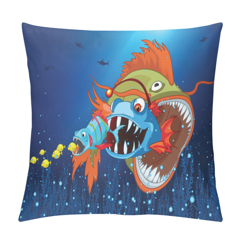 Personality  Cartoon Background Of Underwater Life. Pillow Covers