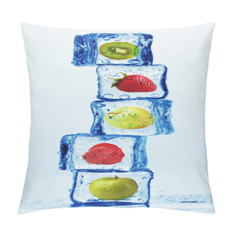 Personality  Ice Cubes With Fruits And Berries On Light Background Pillow Covers