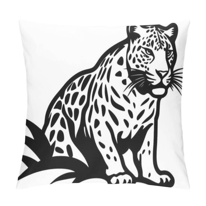 Personality  Leopard - Black And White Vector Illustration Pillow Covers