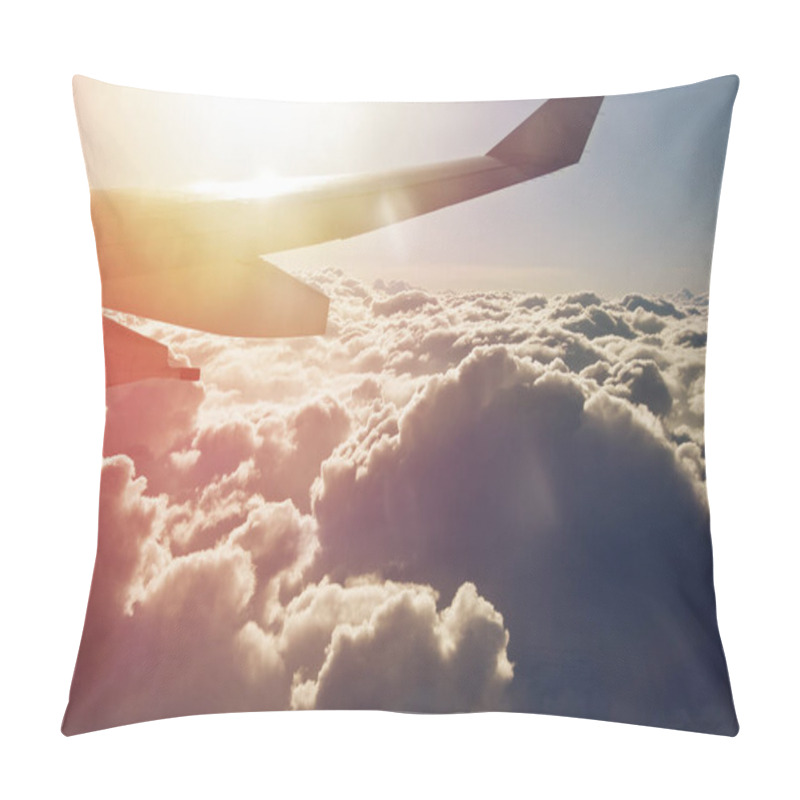 Personality  Travel Background Of Plane Flying Above The Clouds Pillow Covers