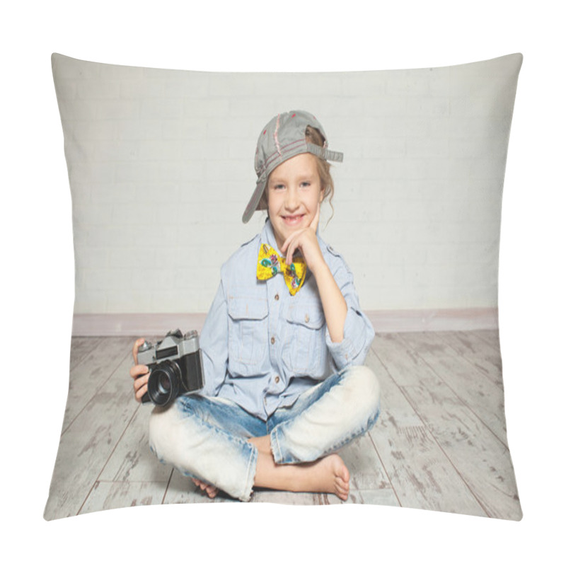 Personality  Child With Camera. Pillow Covers