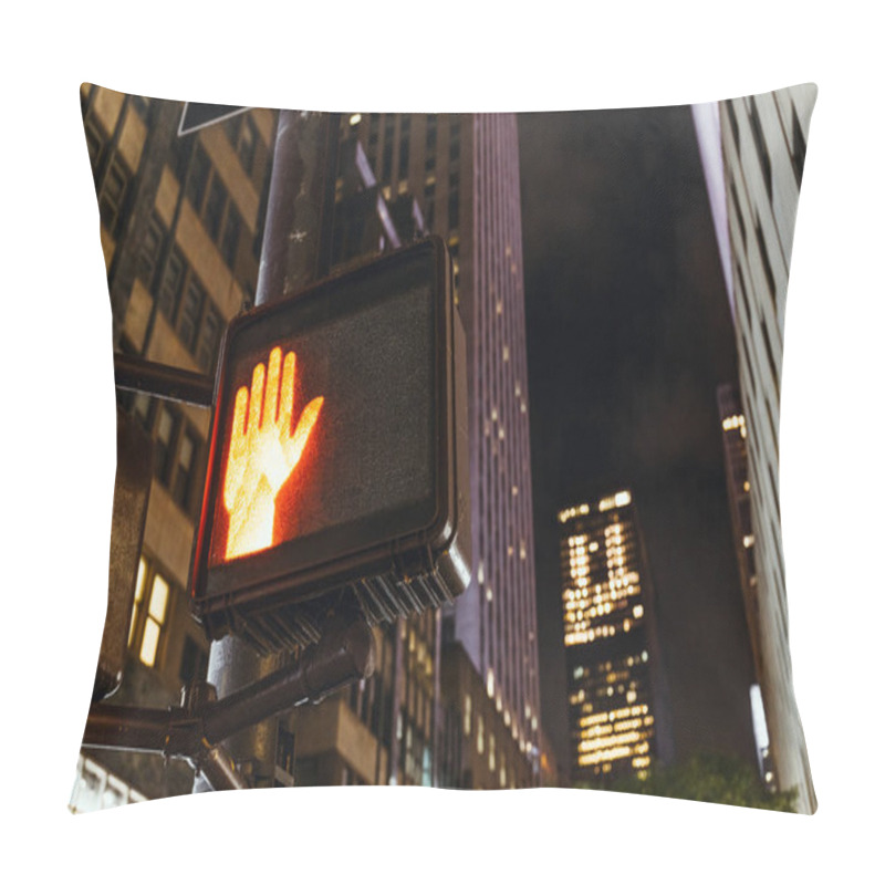 Personality  Close Up View Of New York Traffic Light And Skyscrapers, Usa Pillow Covers