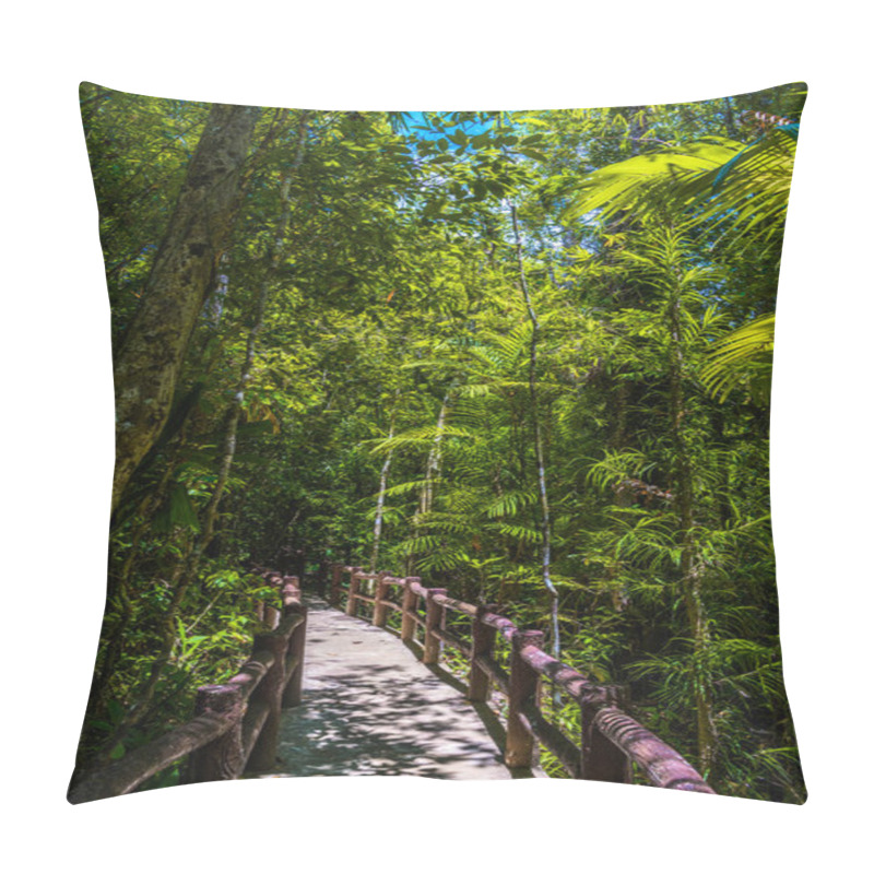 Personality  Emerald Pool, Yosemite National Park, Krabi, Thailand, Wooden Path Trough Jungle Forest Pillow Covers