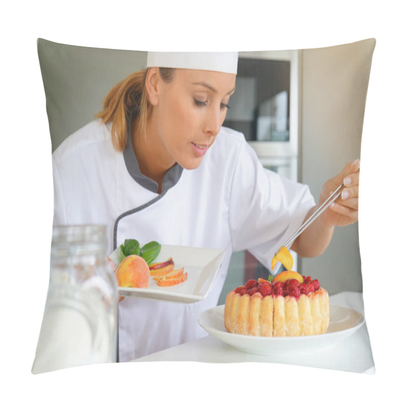 Personality  Pastry Chef Decorating Raspberry Cake  Pillow Covers