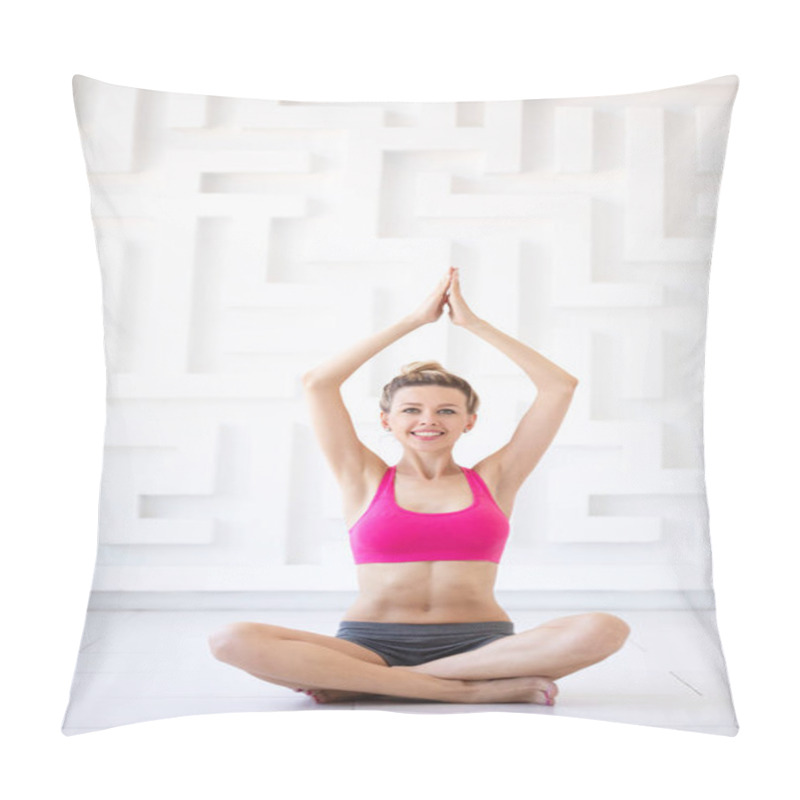 Personality  Woman Practices Yoga Indoors. Pillow Covers