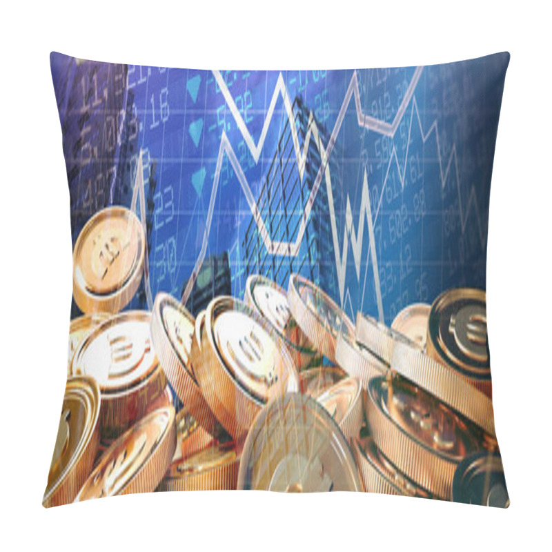 Personality  Bitcoins Against View Of Modern Office Buildings Pillow Covers