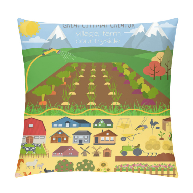 Personality  Great City Map Creator. Village, Farm, Countryside, Agriculture. Pillow Covers