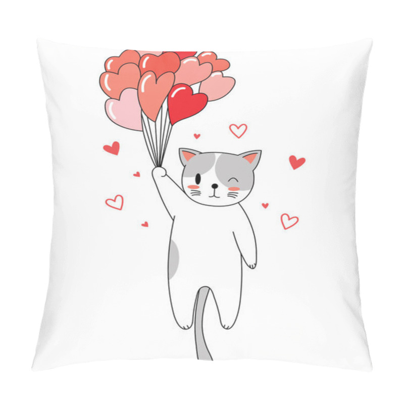 Personality  Cute Cat Valentine's Day, Kawaii Cat With Heart-shape Balloons Pillow Covers