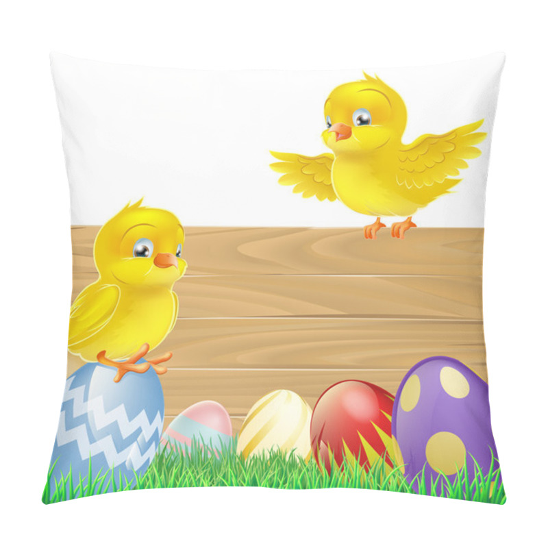 Personality  Isolated Easter Sign With Eggs And Chicks Pillow Covers