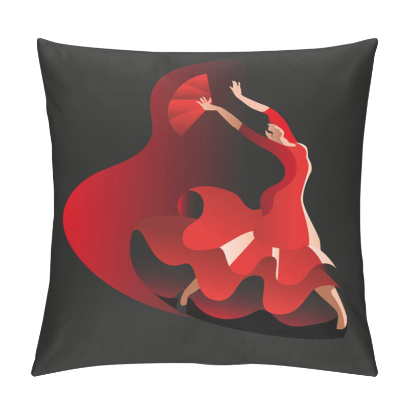 Personality  Slender Woman In A Red Dress Dancing Flamenco Dance. Pillow Covers