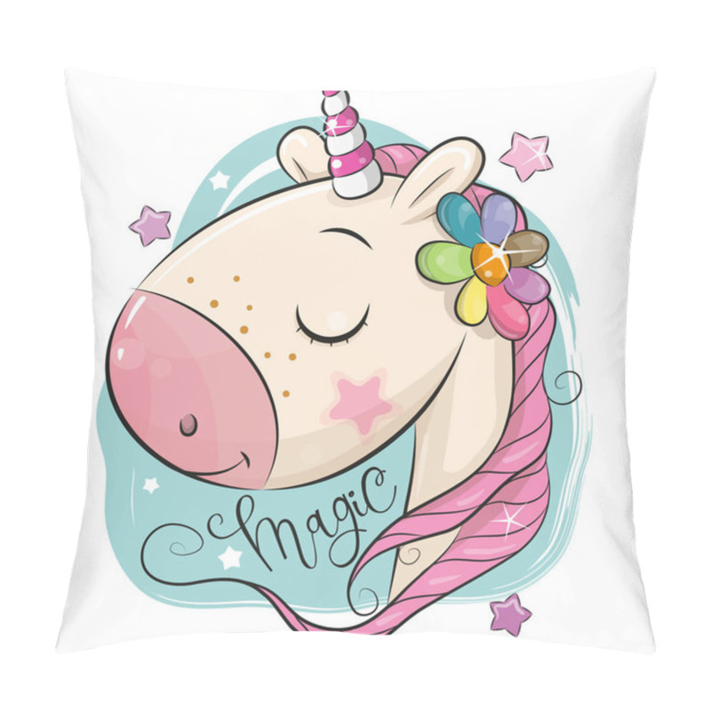 Personality  Cute Cartoon Unicorn On A Blue Background Pillow Covers