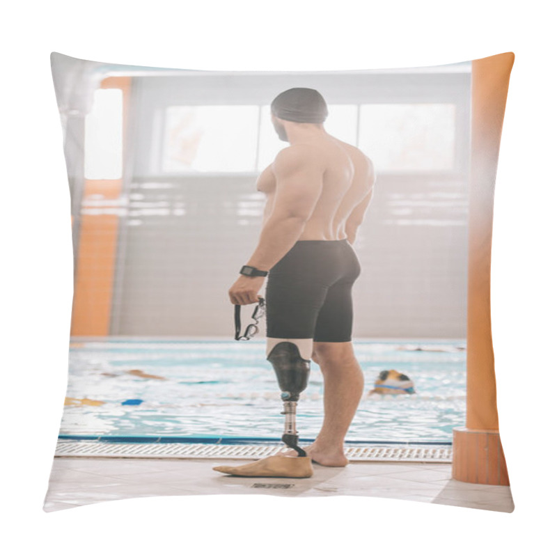 Personality  Handsome Young Sportsman With Artificial Leg Standing In Front Of Indoor Swimming Pool Pillow Covers