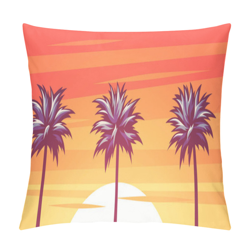 Personality  Summer Tropical Background. Palms Silhouettes On The Beach. Sunset Or Sunrise Colors. Beautiful Orange Sky And Nature Landscape. Simple Modern Design. Flat Style Vector Illustration. Pillow Covers