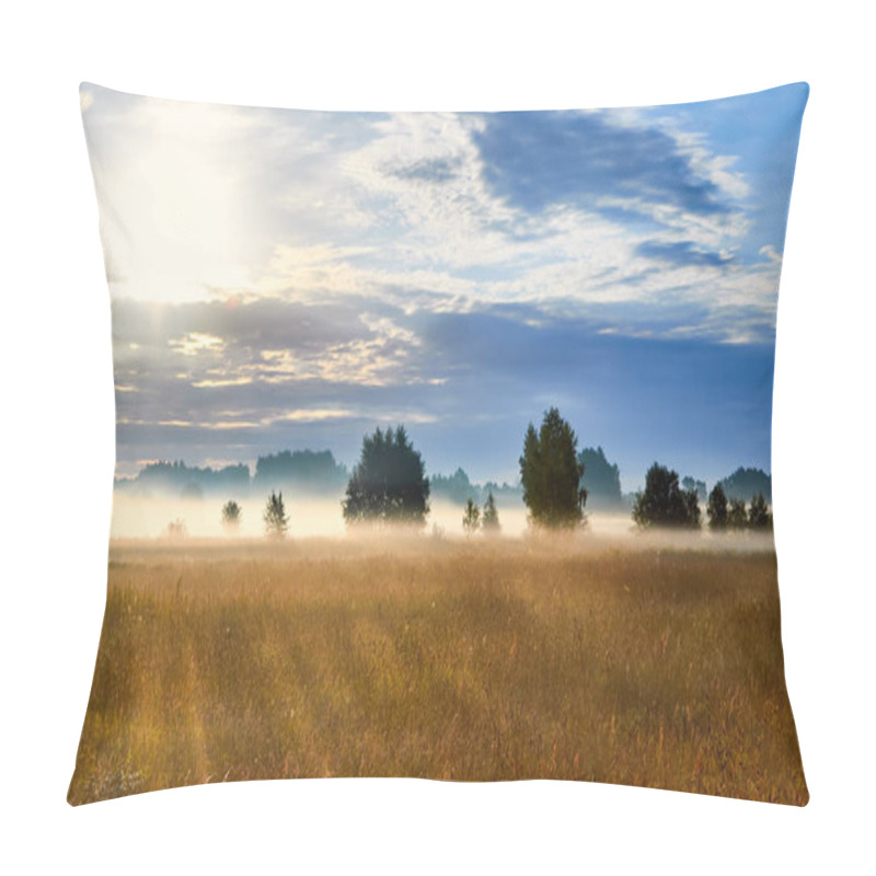 Personality  Morning Landscape In Summer Thick Fog. Pillow Covers