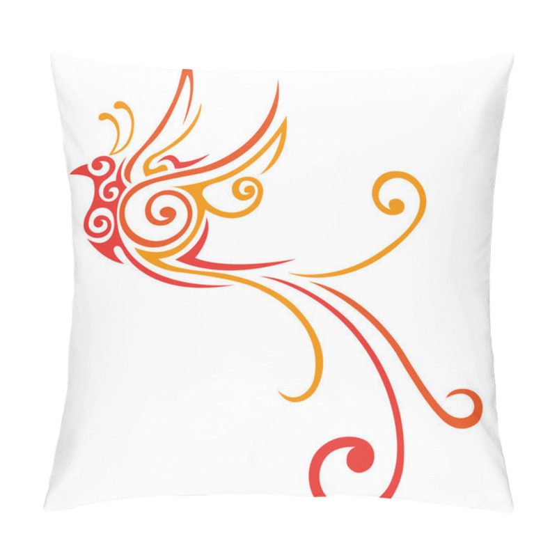 Personality  Red-orange Firebird Drawn By Various Ornate Lines In A Flat Style. Design Can Be Used For Logo, Tattoo, Badge, Print On A T-shirt Or Clothes, Emblem, Mascot, Album, Badge, Paper. Vector Isolated  Pillow Covers