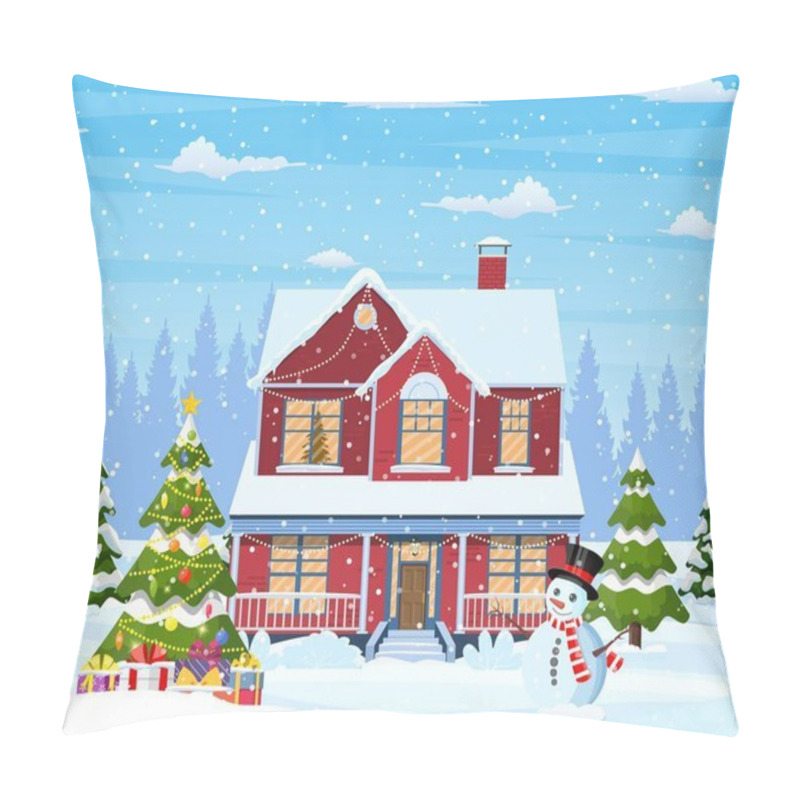 Personality  Suburban House Covered Snow. Pillow Covers