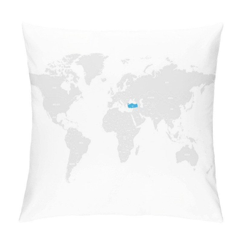 Personality  Turkey Marked By Blue In Grey World Political Map. Vector Illustration Pillow Covers