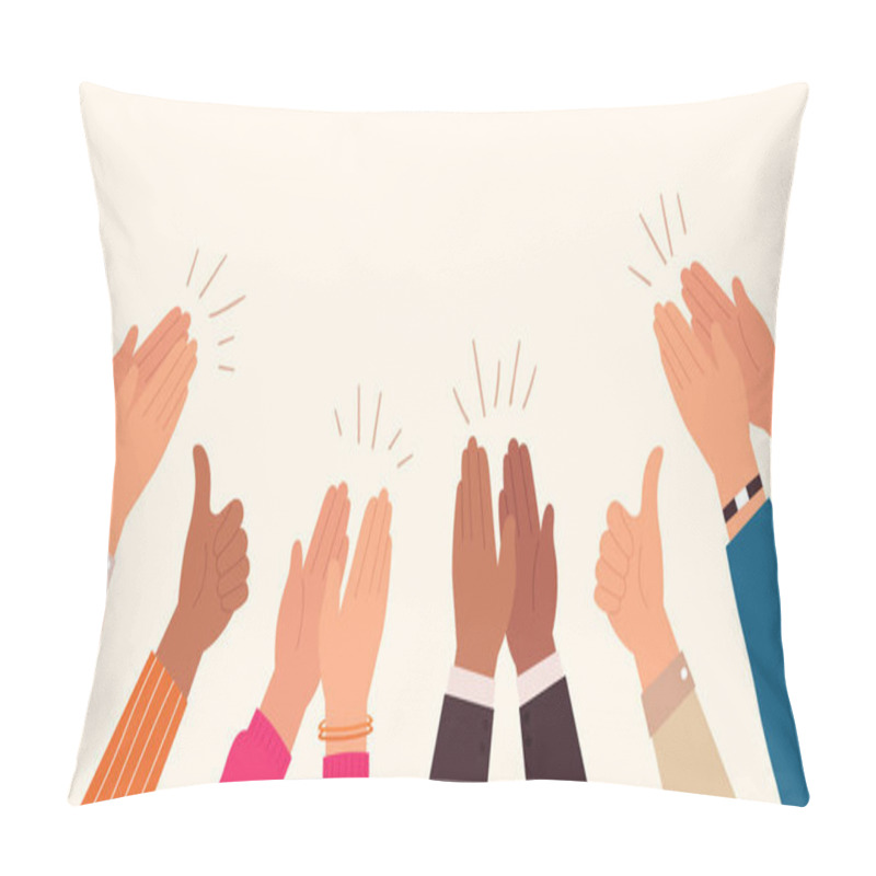 Personality  Human Hands Clapping. People Crowd Applaud To Congratulate Success Job. Hand Thumbs Up. Business Team Cheering And Ovation Vector Concept Pillow Covers