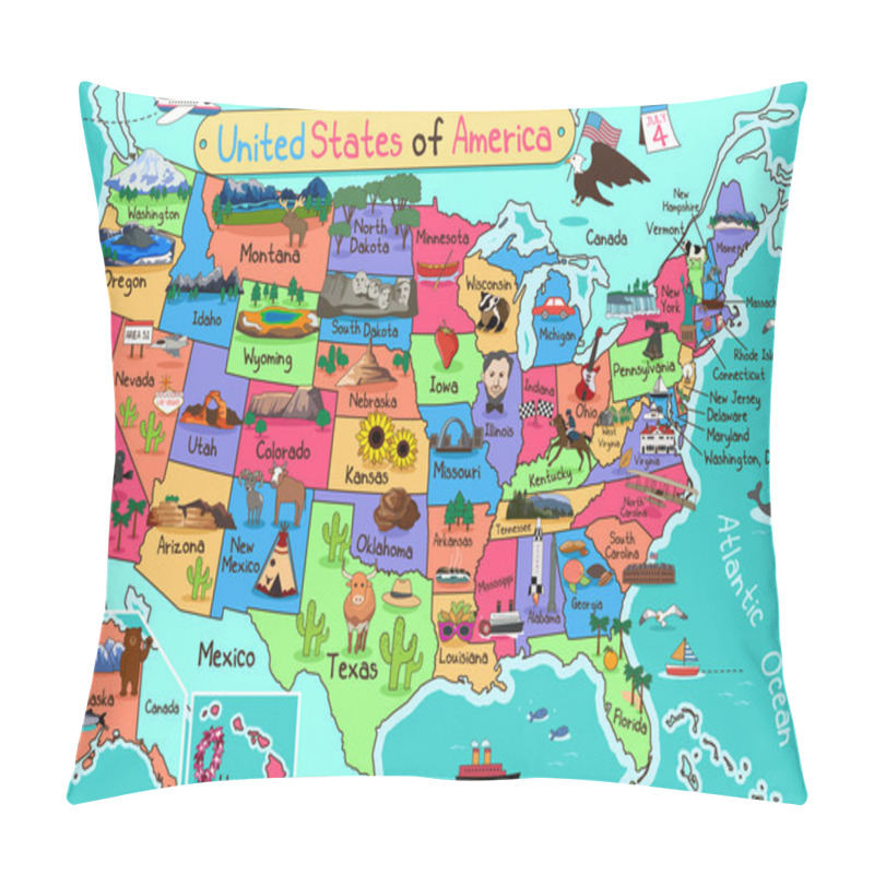 Personality  USA Map In Cartoon Style Pillow Covers