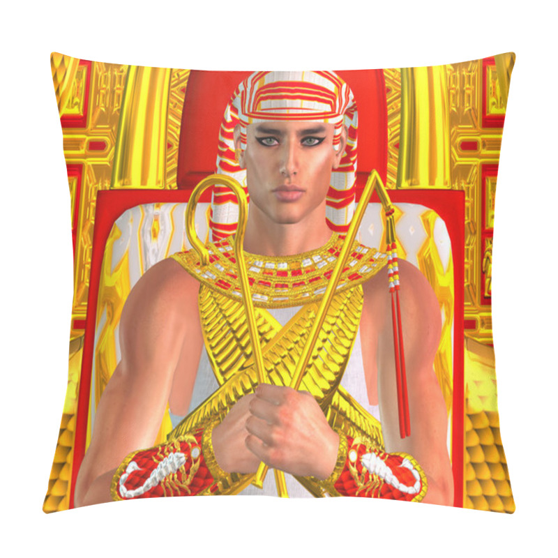 Personality  Egyptian Pharaoh Ramses Close Up, Seated On Throne. A Modern Digital Art Version Of An Ancient Egyptian King. Pillow Covers