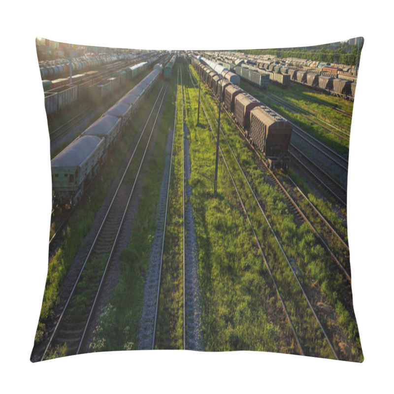 Personality  Cargo Railway Transportation Industry. Railway Yard From Top View. Pillow Covers