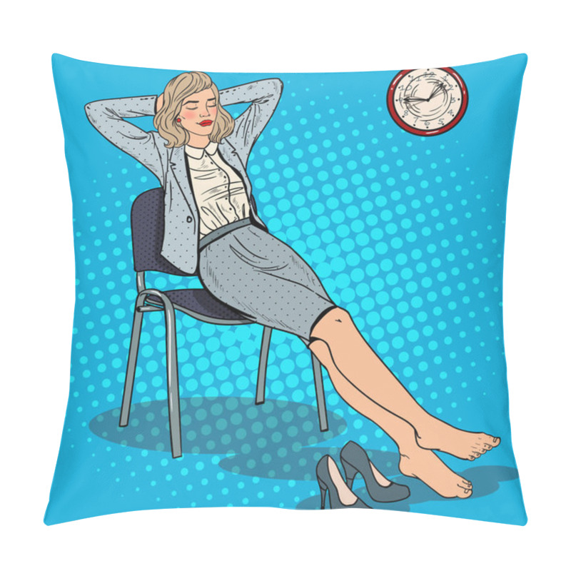 Personality  Pop Art Tired Business Woman Relaxing On Chair. Vector Illustration Pillow Covers