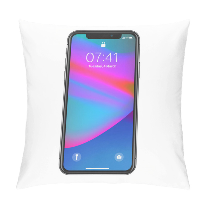 Personality  New York, USA - August 22, 2018: Realistic New Black Phone. Frameless Full Screen Mockup Mock-up Smartphone Isolated On White Background. Front View. EPS10 Pillow Covers