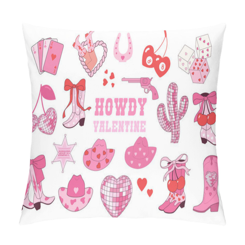 Personality  Howdy Valentine. Valentines Day Icons Set Cowboy Style, Wild West. Vector Illustration Pillow Covers