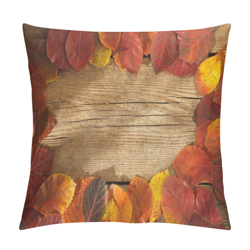 Personality  Autumn Background. Frame. Copy Space. Red, Orange Leaves From Trees On A Wooden Background. Alder Leaf. Pillow Covers