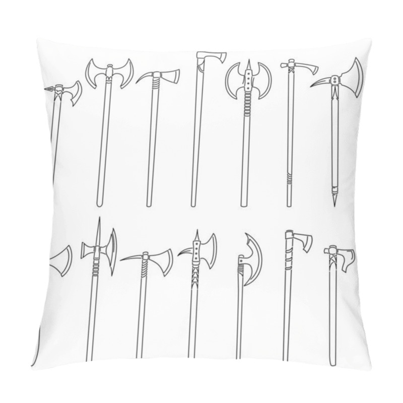 Personality  Set Of Simple Vector Images Of Medieval Axes And Hatchets Drawn In Art Line Style. Pillow Covers