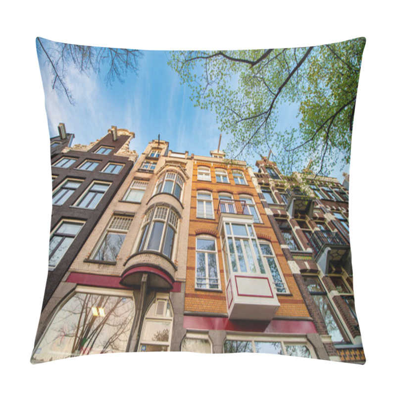 Personality  Classic Buildings Of Amsterdam Along City Canals, Surrounded By Trees. Pillow Covers