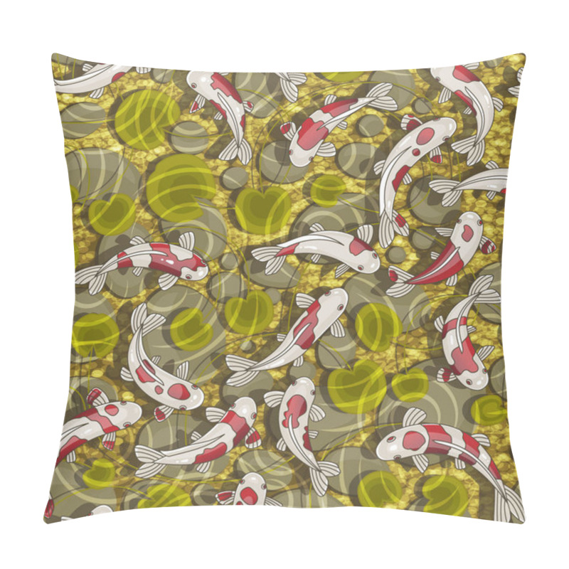 Personality  Koi Carps In A Japanese Pond. Japanese Carps Swim Underwater, Rocky Bottom And Algae. Vector Seamless Japanese Fish Pattern. Pillow Covers